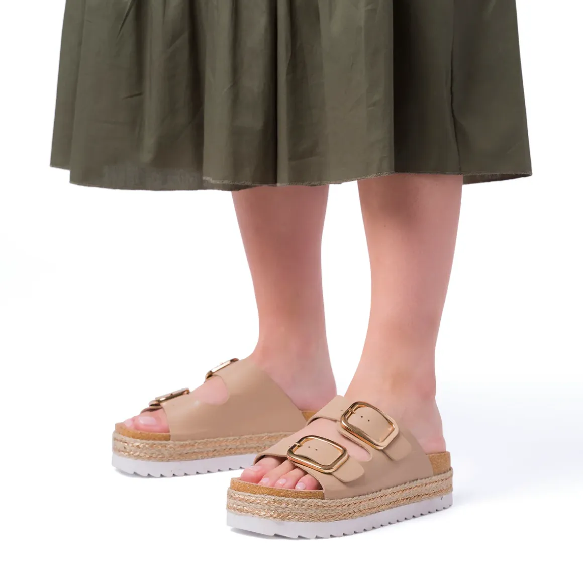 Sandali Beige da Donna con suola Platform in rafia Lora Ferres
