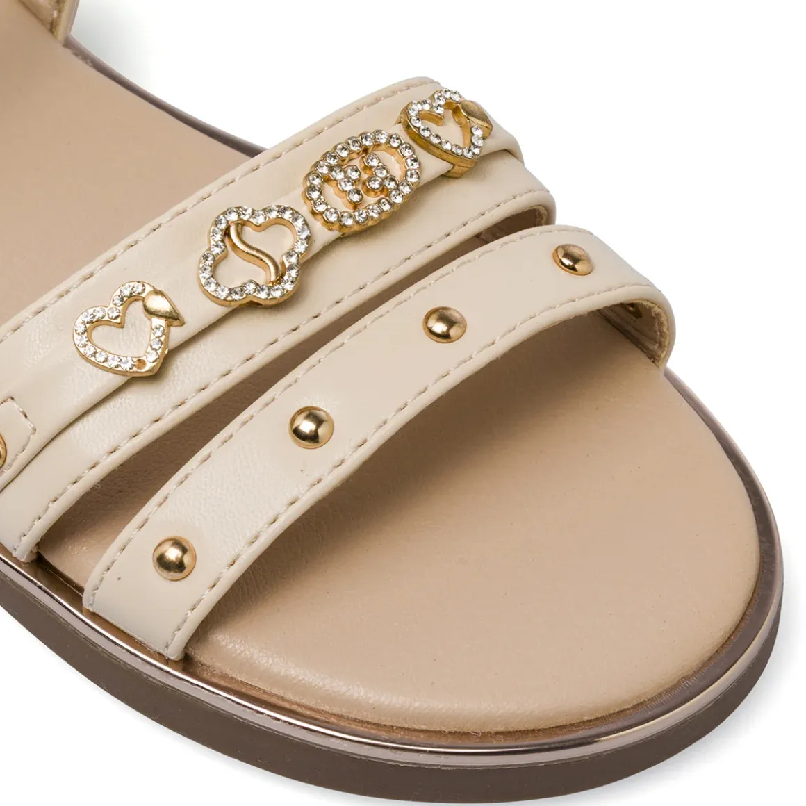 Sandali beige da Ragazza con charms strass e borchie Dieci Baci