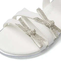 Sandali Bianchi Bambina con fiocchi di strass bordo argento Dieci Baci