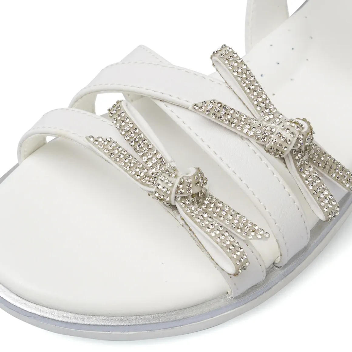 Sandali Bianchi Bambina con fiocchi di strass bordo argento Dieci Baci
