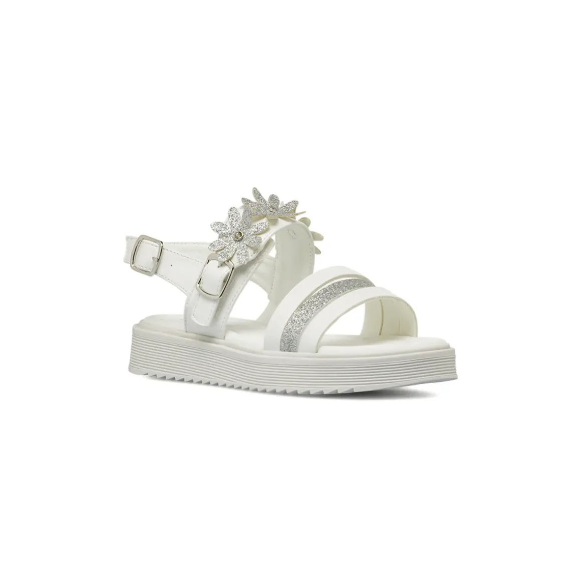 Sandali Bianchi Bambina con fiori glitterati Dieci Baci