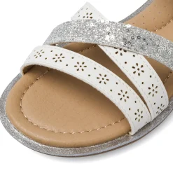 Sandali Bianchi Bambina con fasce glitter e fiori traforati Dieci Baci
