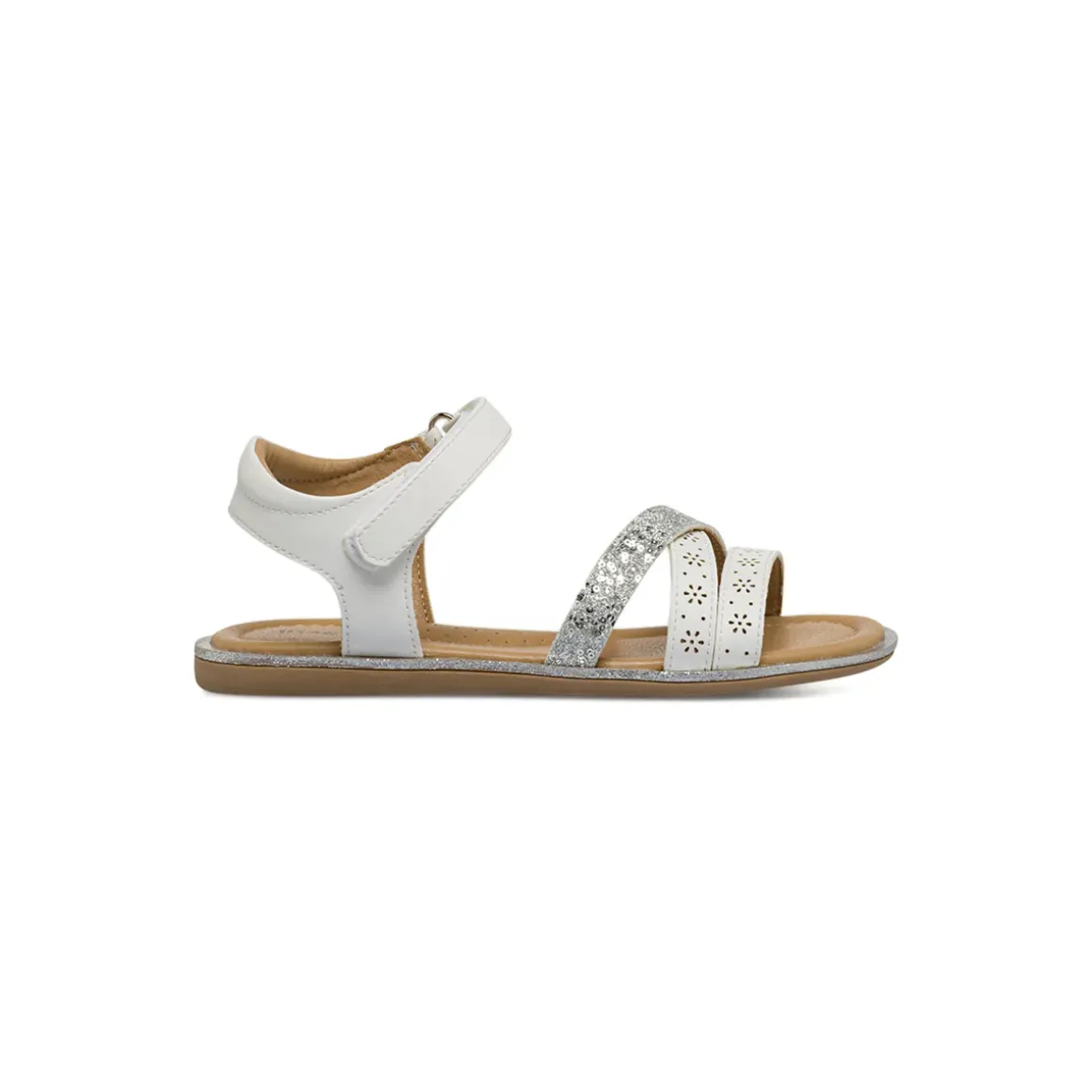 Sandali Bianchi Bambina con fasce glitter e fiori traforati Dieci Baci