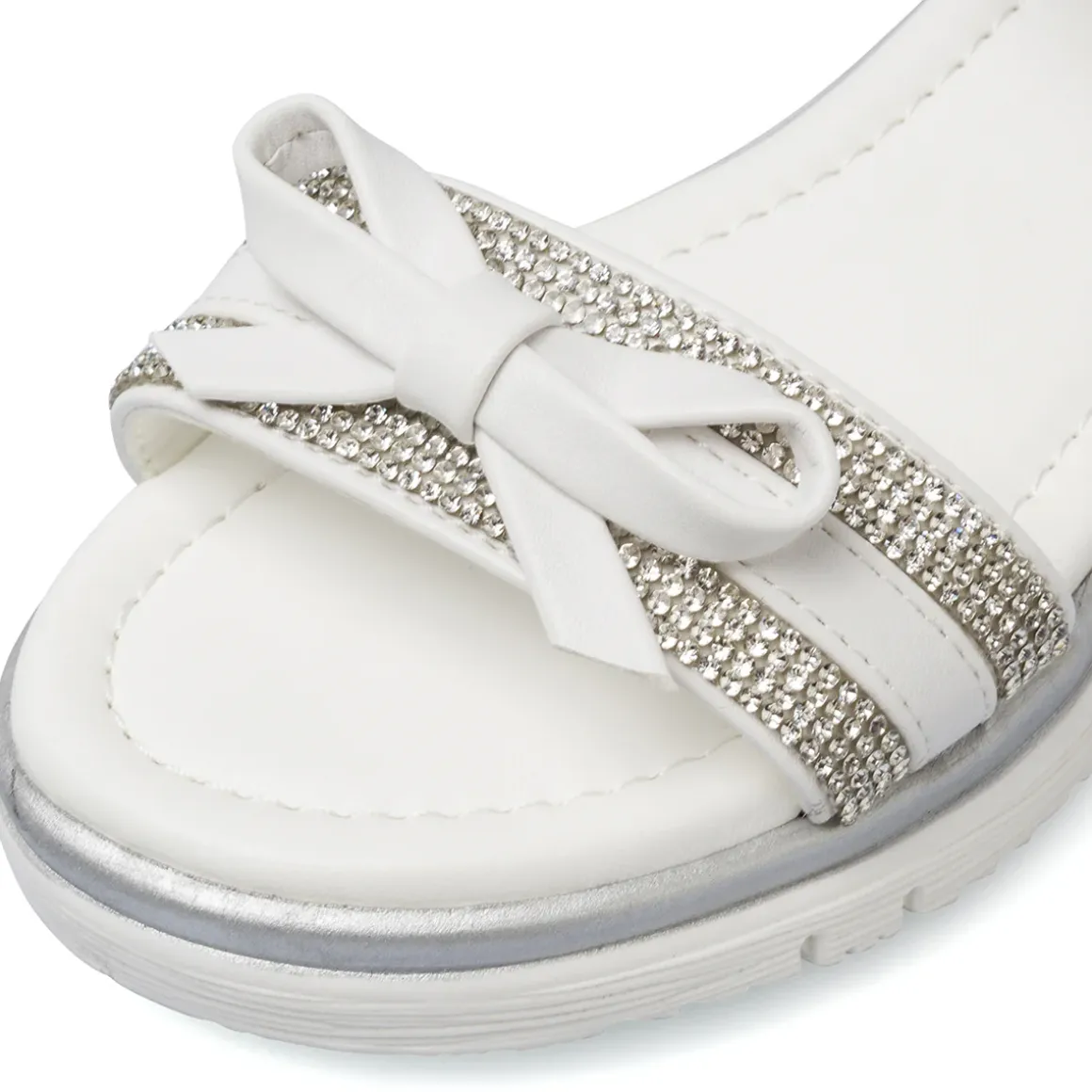 Sandali Bianchi Bambina con strass fiocco dettagli argento Dieci Baci