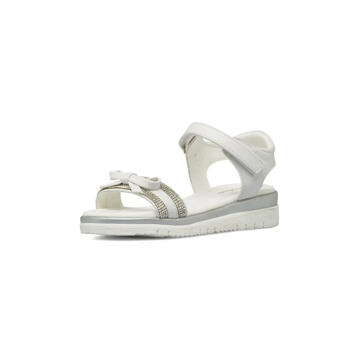 Sandali Bianchi Bambina con strass fiocco dettagli argento Dieci Baci