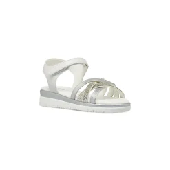 Sandali Bianchi Bambina con strass e fasce glitter argento Dieci Baci