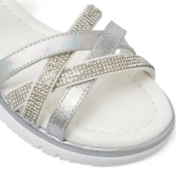 Sandali Bianchi Bambina con strass e fasce glitter argento Dieci Baci