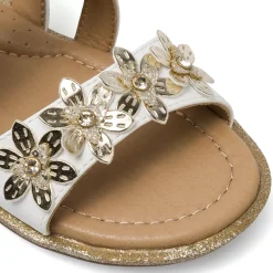Sandali Bianchi da Bambina con fiori dorati glitter Dieci Baci