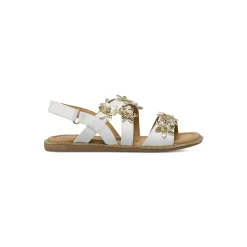 Sandali Bianchi da Bambina con fiori dorati glitter Dieci Baci