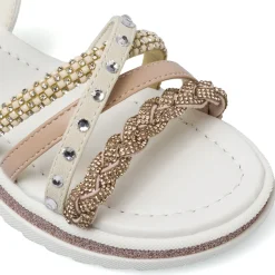 Sandali Bianchi da Bambina con listini intrecciati e strass Dieci Baci