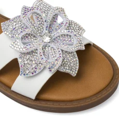 Sandali Bianchi da Bambina con decoro a fiore di strass Dieci Baci