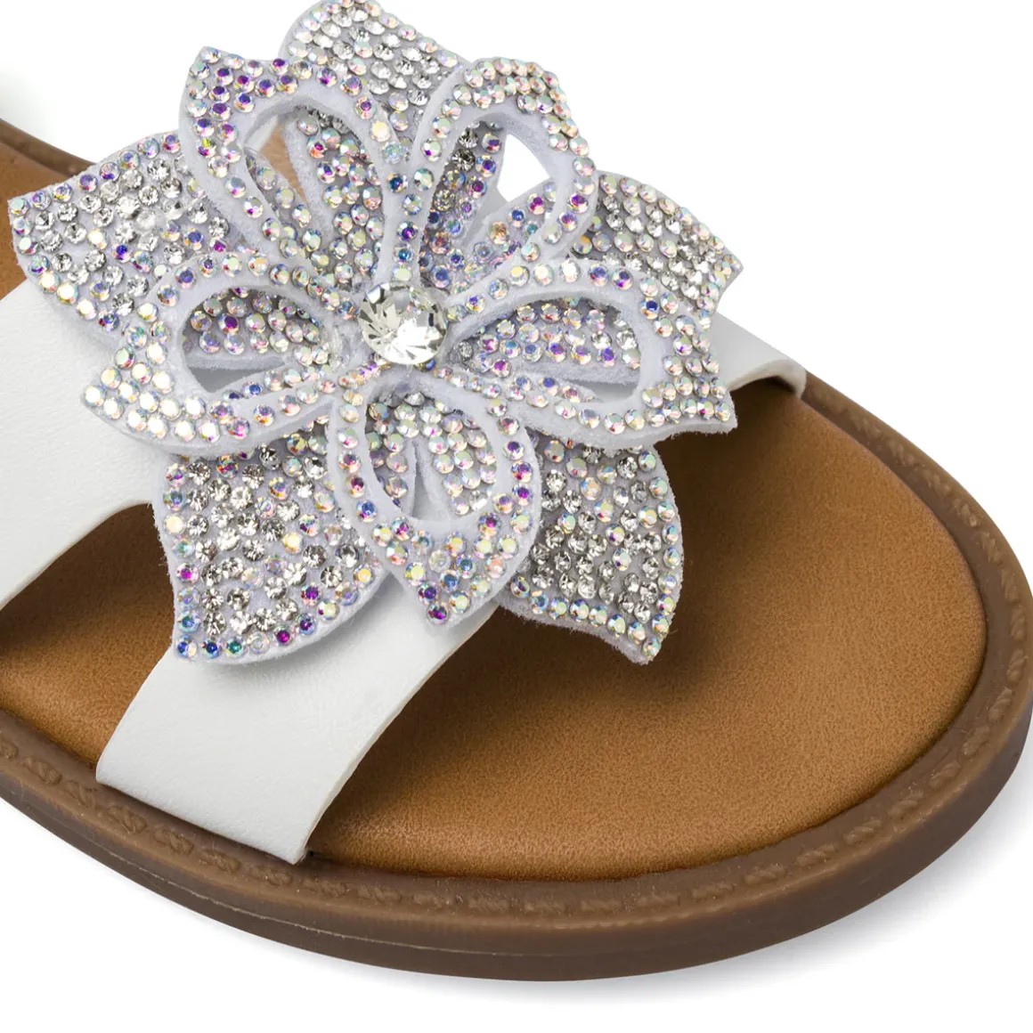 Sandali Bianchi da Bambina con decoro a fiore di strass Dieci Baci