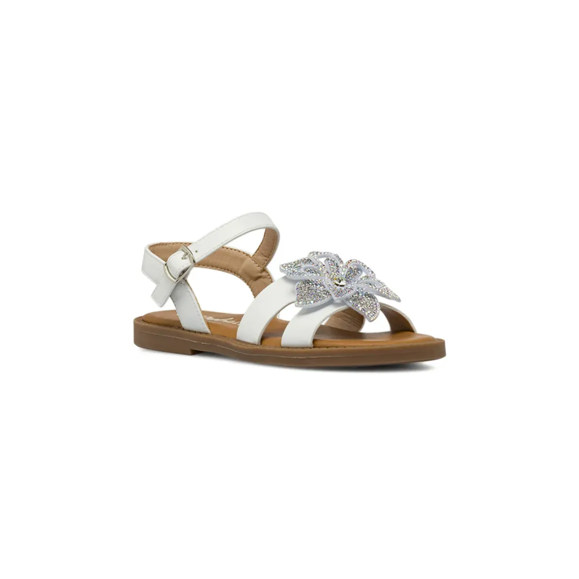 Sandali Bianchi da Bambina con decoro a fiore di strass Dieci Baci