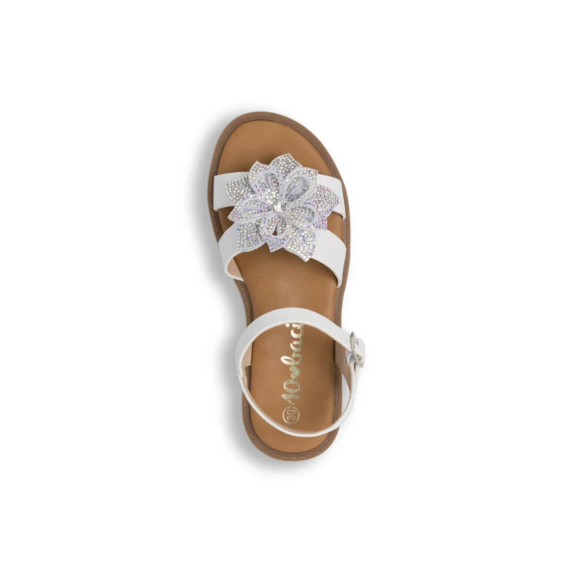 Sandali Bianchi da Bambina con decoro a fiore di strass Dieci Baci