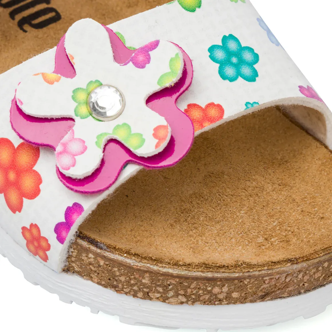 Sandali bianchi da Bambina con fiori e cinturino con fibbia regolabile Settenote