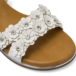 Sandali Bianchi da Bambina con fiori e strass argento Dieci Baci