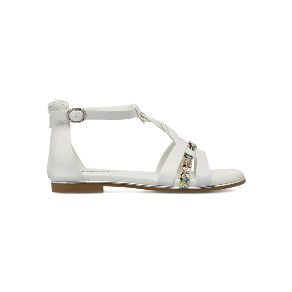 Sandali Bianchi da Bambina con strass colorati e zip Dieci Baci