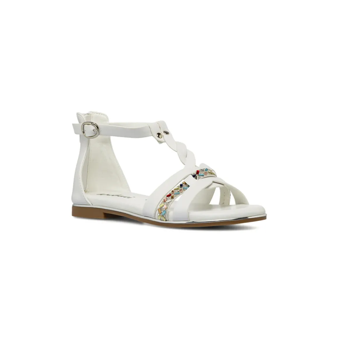 Sandali Bianchi da Bambina con strass colorati e zip Dieci Baci