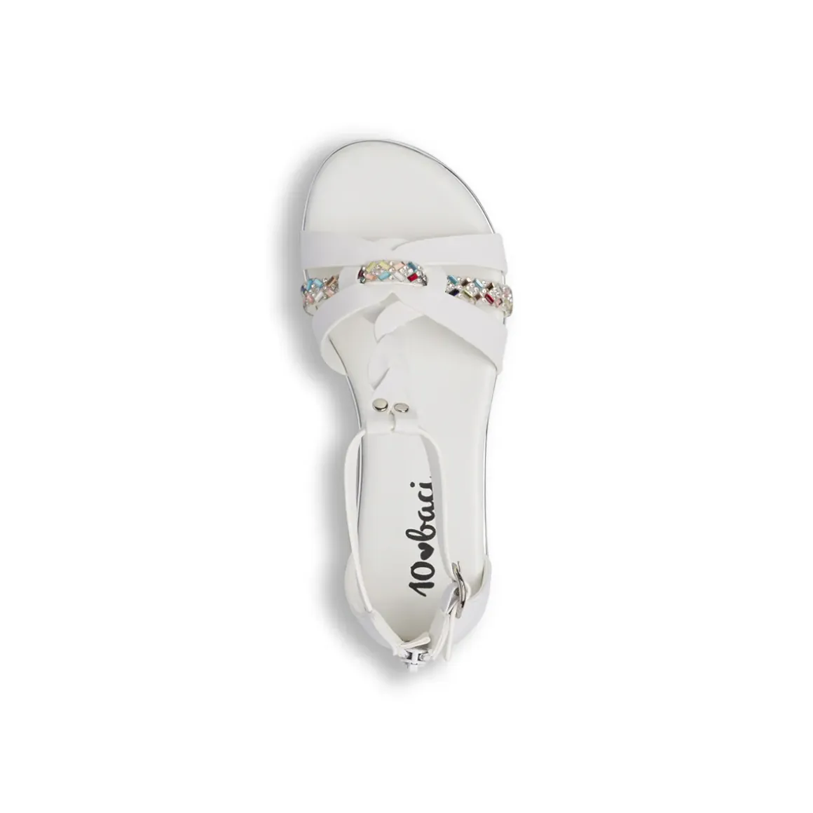 Sandali Bianchi da Bambina con strass colorati e zip Dieci Baci