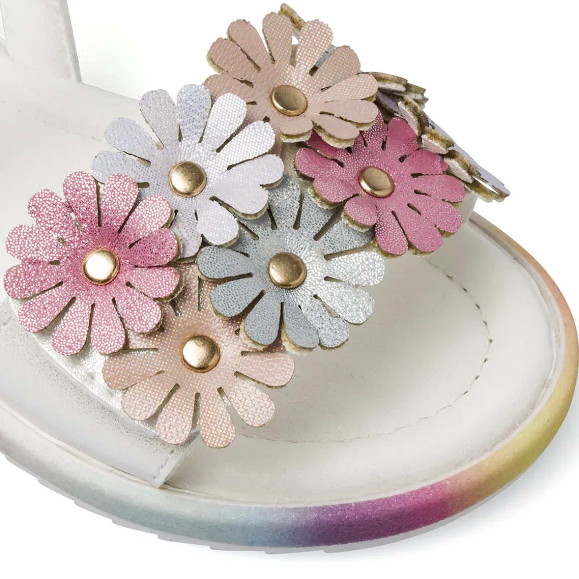 Sandali bianchi da Bambina con dettaglio arcobaleno Le scarpe di Alice