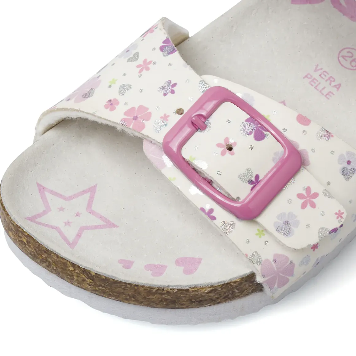 Sandali bianchi da Bambina con fiori e cuori glitterati Settenote