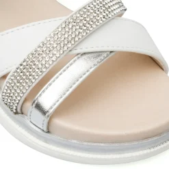 Sandali bianchi da Bambina con dettaglio strass e chiusura con strappo Dieci Baci