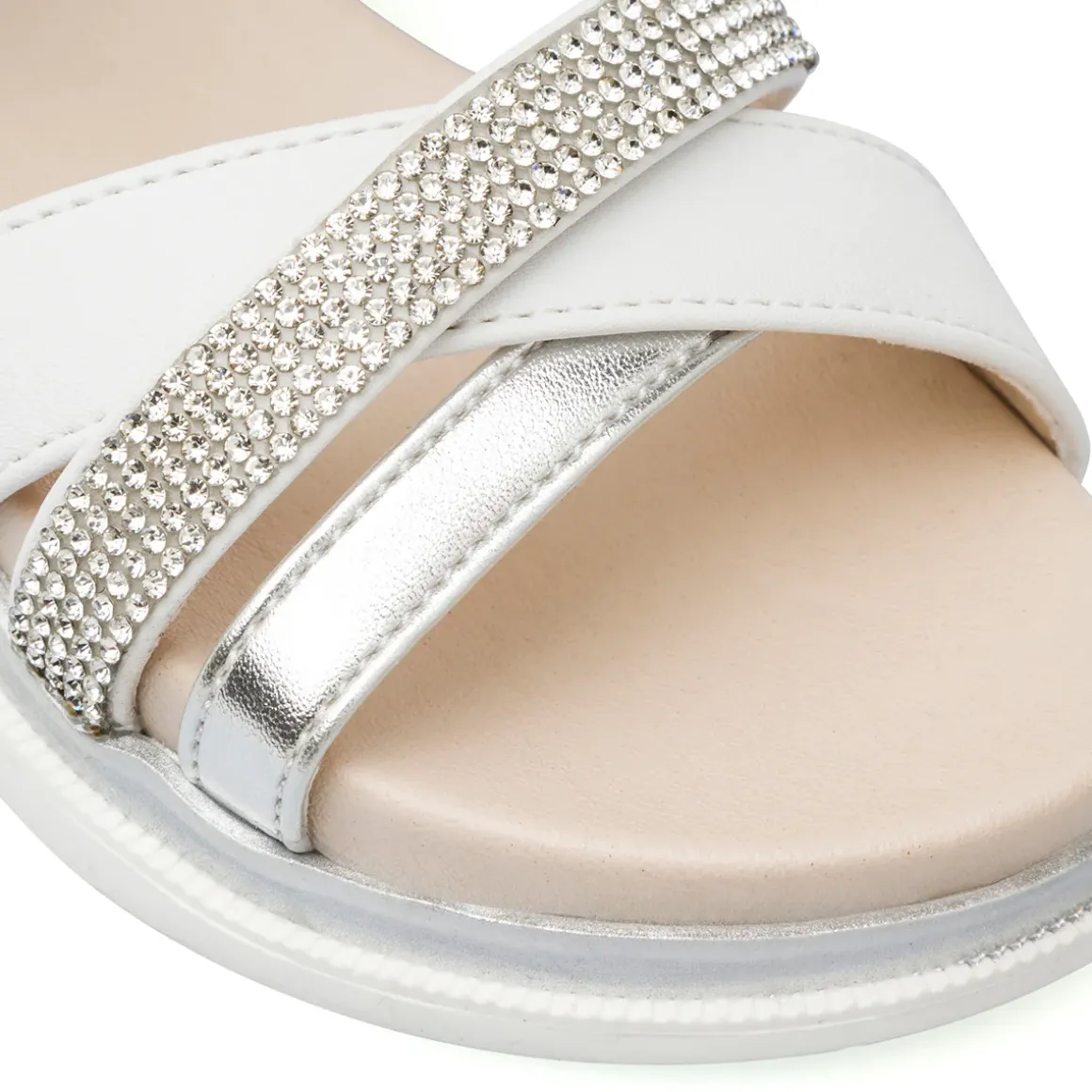 Sandali bianchi da Bambina con dettaglio strass e chiusura con strappo Dieci Baci
