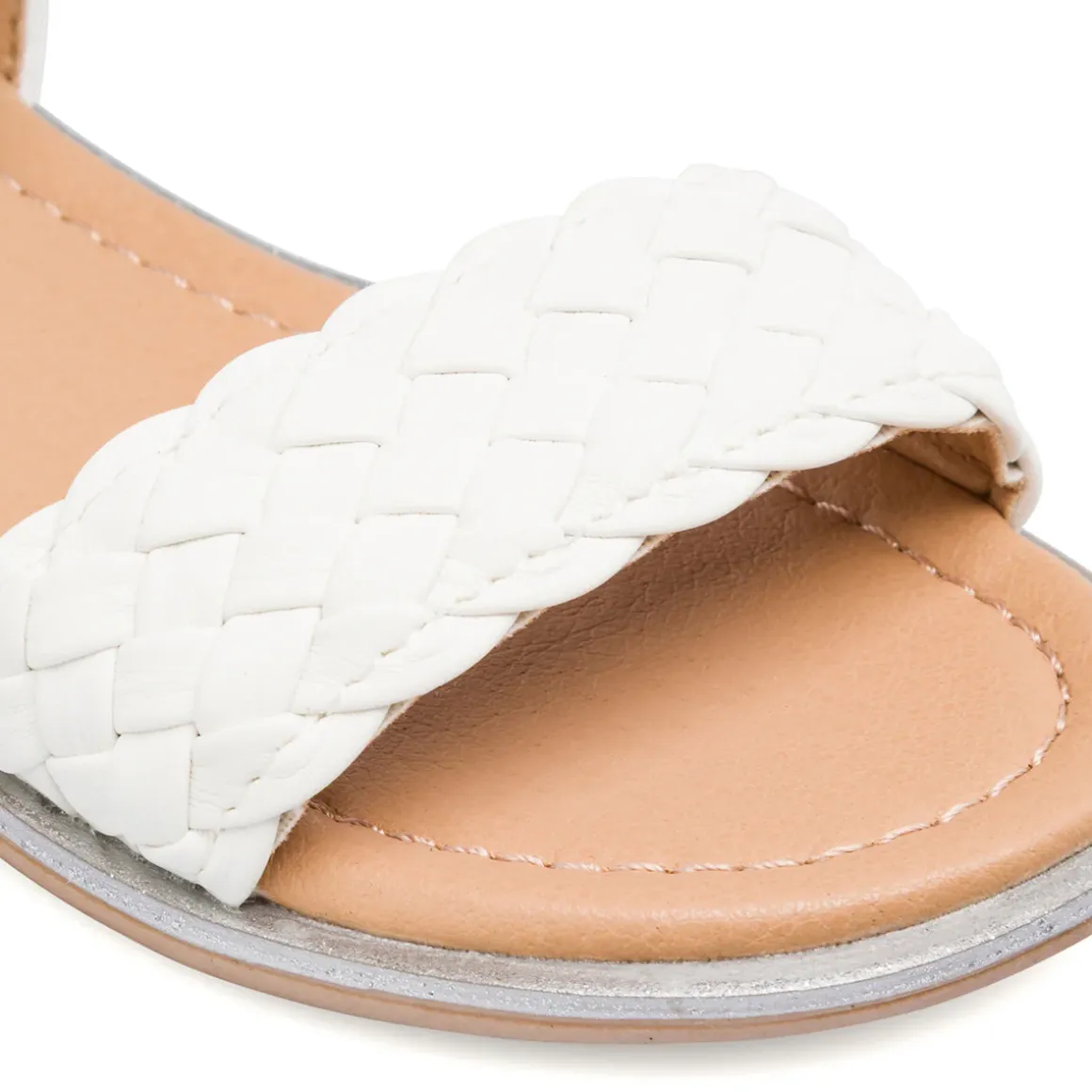 Sandali bianchi da bambina con fascia intrecciata e strappo Dieci Baci