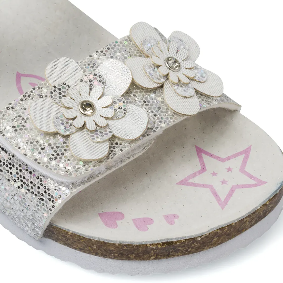 Sandali bianchi da Ragazza con glitter e sottopiede in pelle Settenote