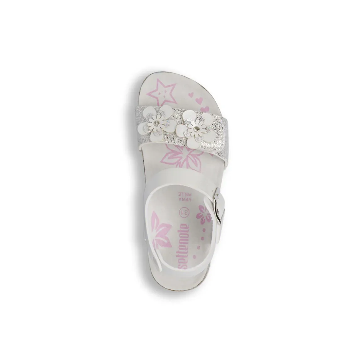 Sandali bianchi da Ragazza con glitter e sottopiede in pelle Settenote