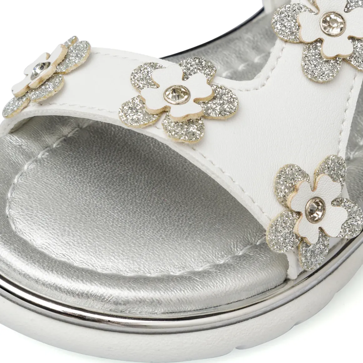 Sandali bianchi e argento da Bambina con dettaglio gioiello strass Le Scarpe di Alice