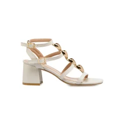 Sandali bianco off-white da Donna con tacco e inserti oro Lora Ferres