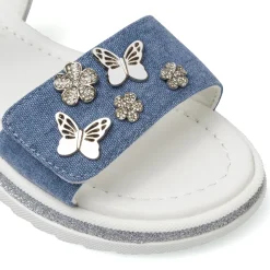 Sandali Blu da Bambina effetto denim con decorazioni Dieci Baci