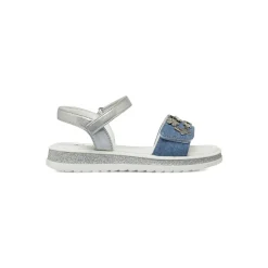 Sandali Blu da Bambina effetto denim con decorazioni Dieci Baci