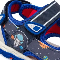 Sandali blu da Bambino con stampe colorate e strappo in velcro Space Boy