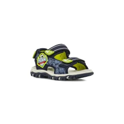 Sandali blu da Bambino con stampe giallo fluo e strappo Space Boy