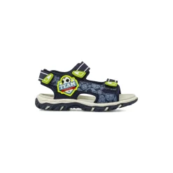 Sandali blu da Bambino con stampe giallo fluo e strappo Space Boy
