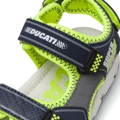 Sandali blu da Ragazzo con dettagli giallo neon e strappo Ducati