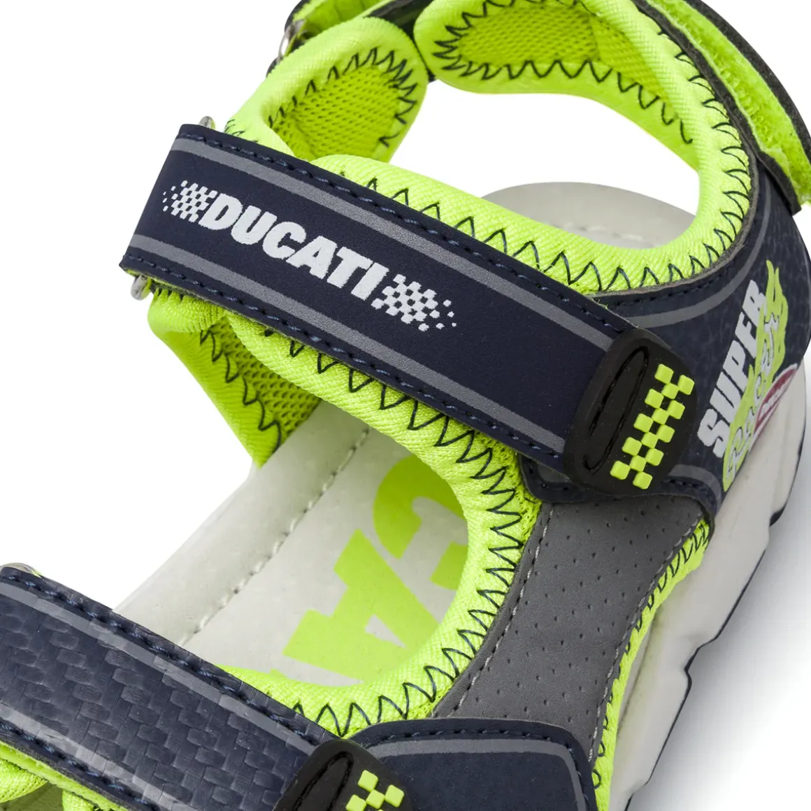 Sandali blu da Ragazzo con dettagli giallo neon e strappo Ducati
