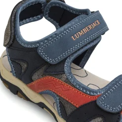 Sandali blu da Ragazzo con velcro e sottopiede in pelle Lumberjack
