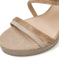 Sandali Champagne Donna con strass e tacco campana 11 cm Lora Ferres