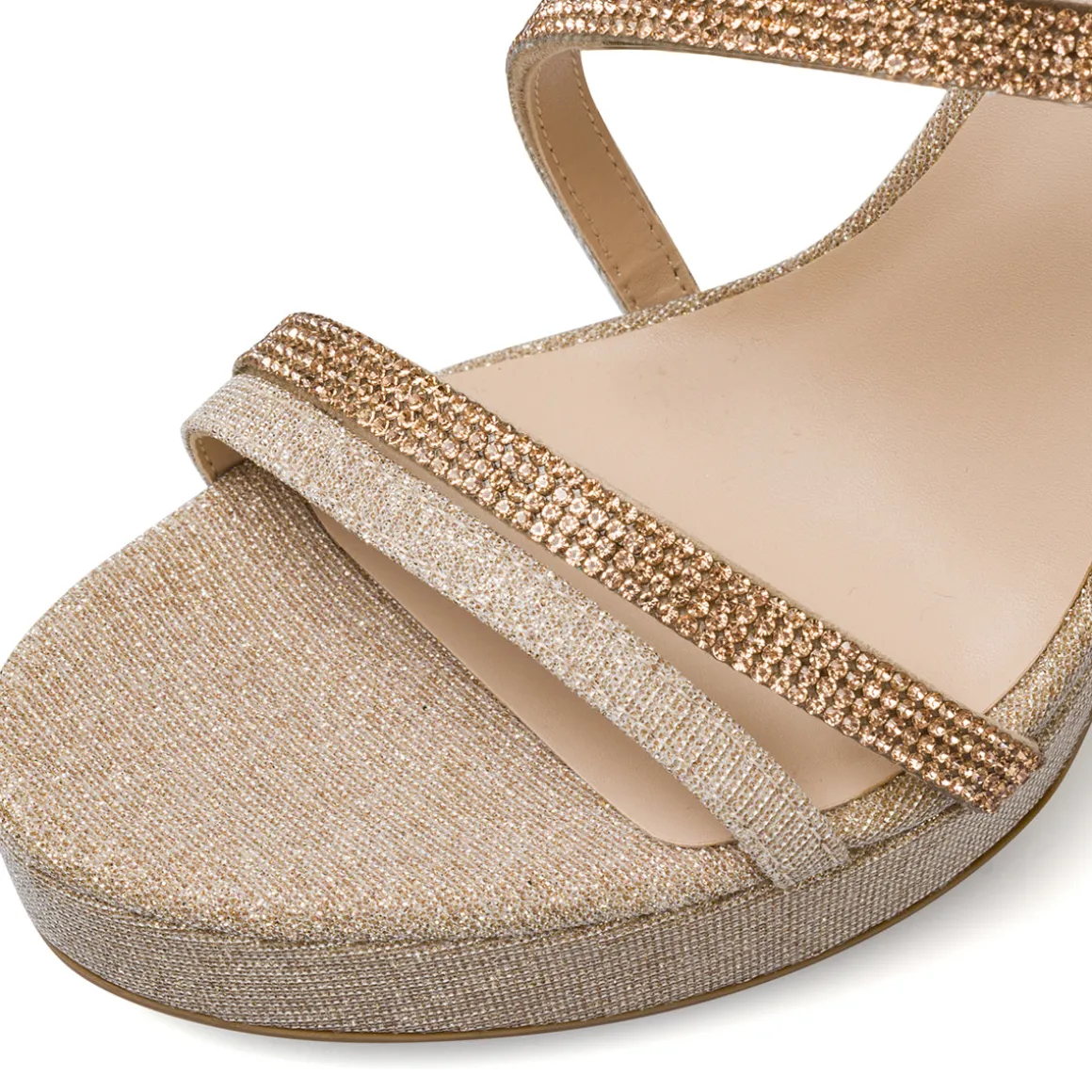 Sandali Champagne Donna con strass e tacco campana 11 cm Lora Ferres