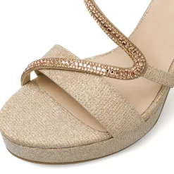 Sandali Champagne Donna con strass tacco colonna 11 cm Lora Ferres