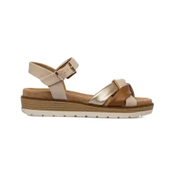 Sandali comfort beige con dettaglio oro e marrone da Donna P Soft