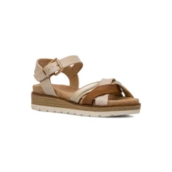 Sandali comfort beige con dettaglio oro e marrone da Donna P Soft