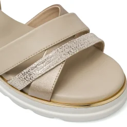 Sandali comfort beige da Donna con fasce incrociate glitter P Soft