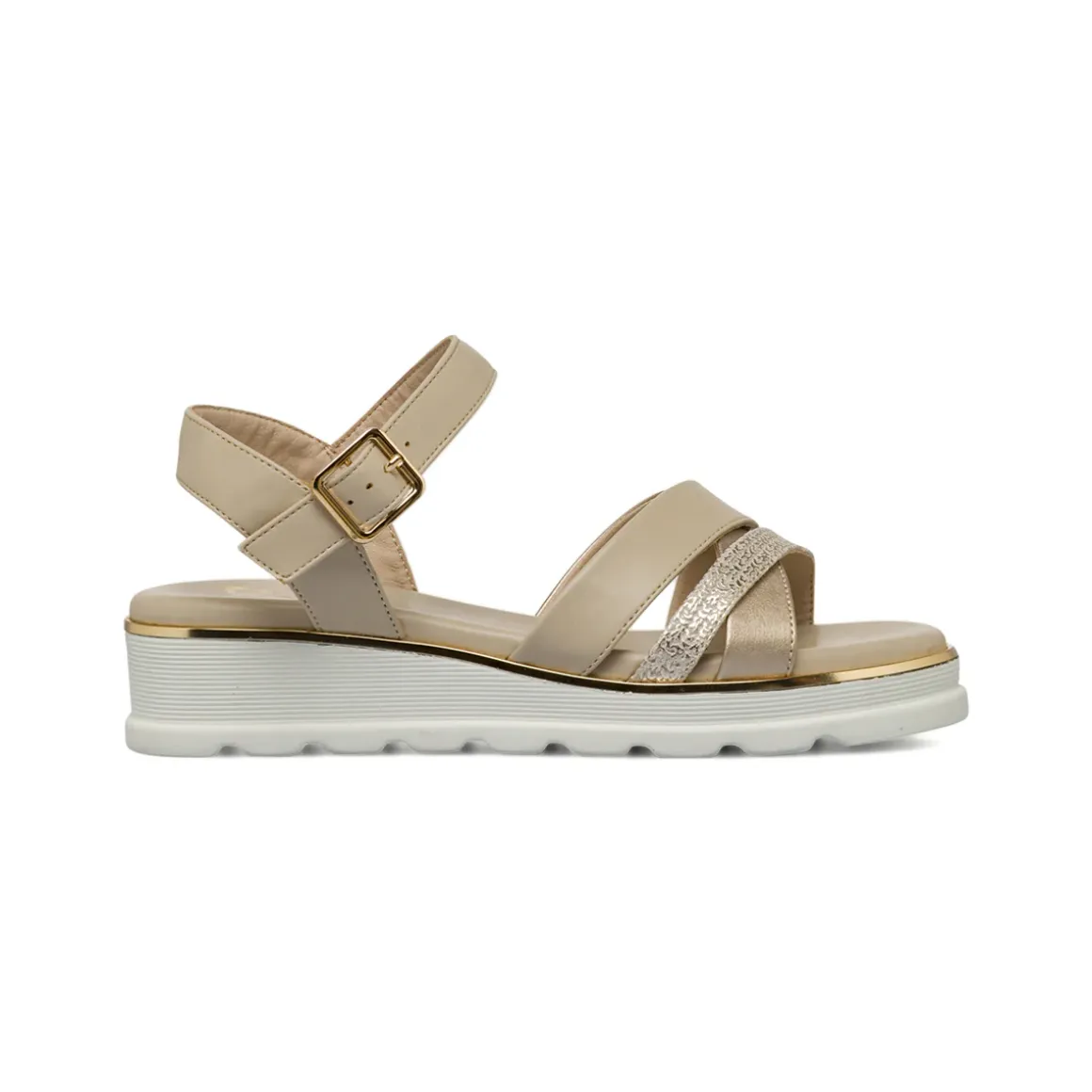 Sandali comfort beige da Donna con fasce incrociate glitter P Soft