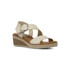 Sandali comfort beige da Donna con zeppa e maxi fibbia P Soft