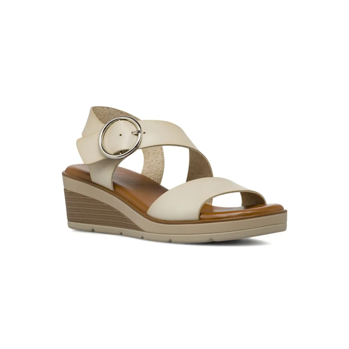 Sandali comfort beige da Donna con zeppa e maxi fibbia P Soft