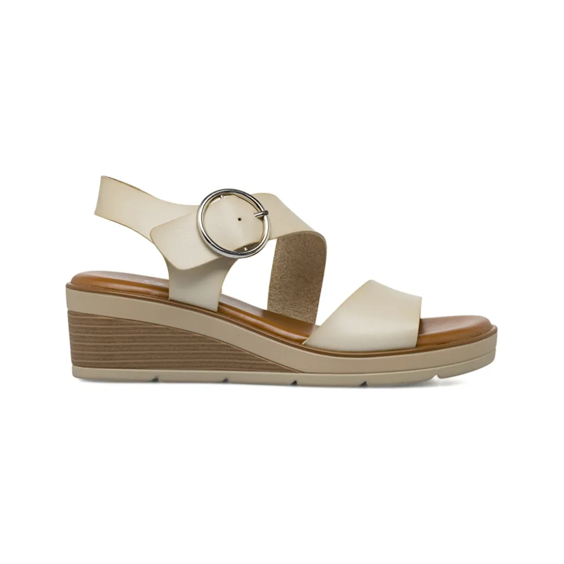Sandali comfort beige da Donna con zeppa e maxi fibbia P Soft